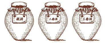 Step1：Put awamoris of three different ages—called the parent, second, and third sake—into three clay pots, respectively.